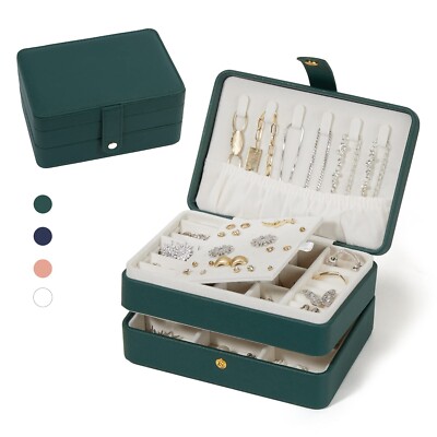 Small Jewelry Box, PU Leather Travel Jewelry Organizer Case for Women Girls, ...