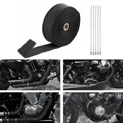 2" Black Exhaust Heat Wrap Roll for Motorcycle Fiberglass Heat Shield Tape w/Tie - Picture 10 of 15
