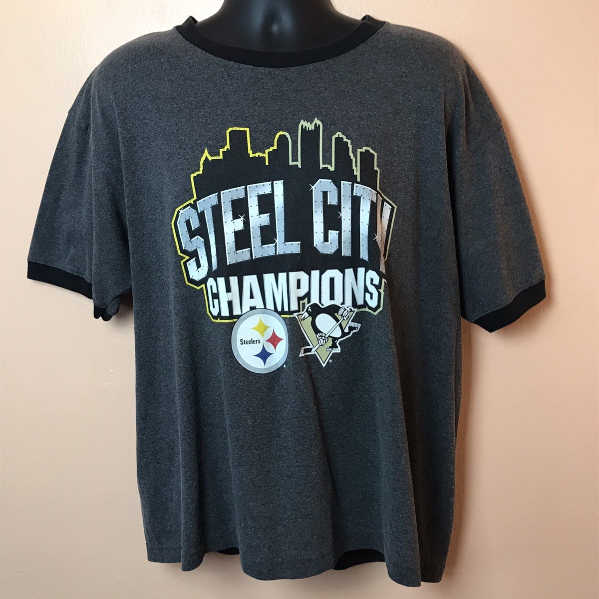 Steel City Champions Black Ringer T-Shirt Penguins Steelers