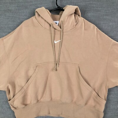 Nike Hoodie Womens XS Beige Center Swoosh Crop Pullover