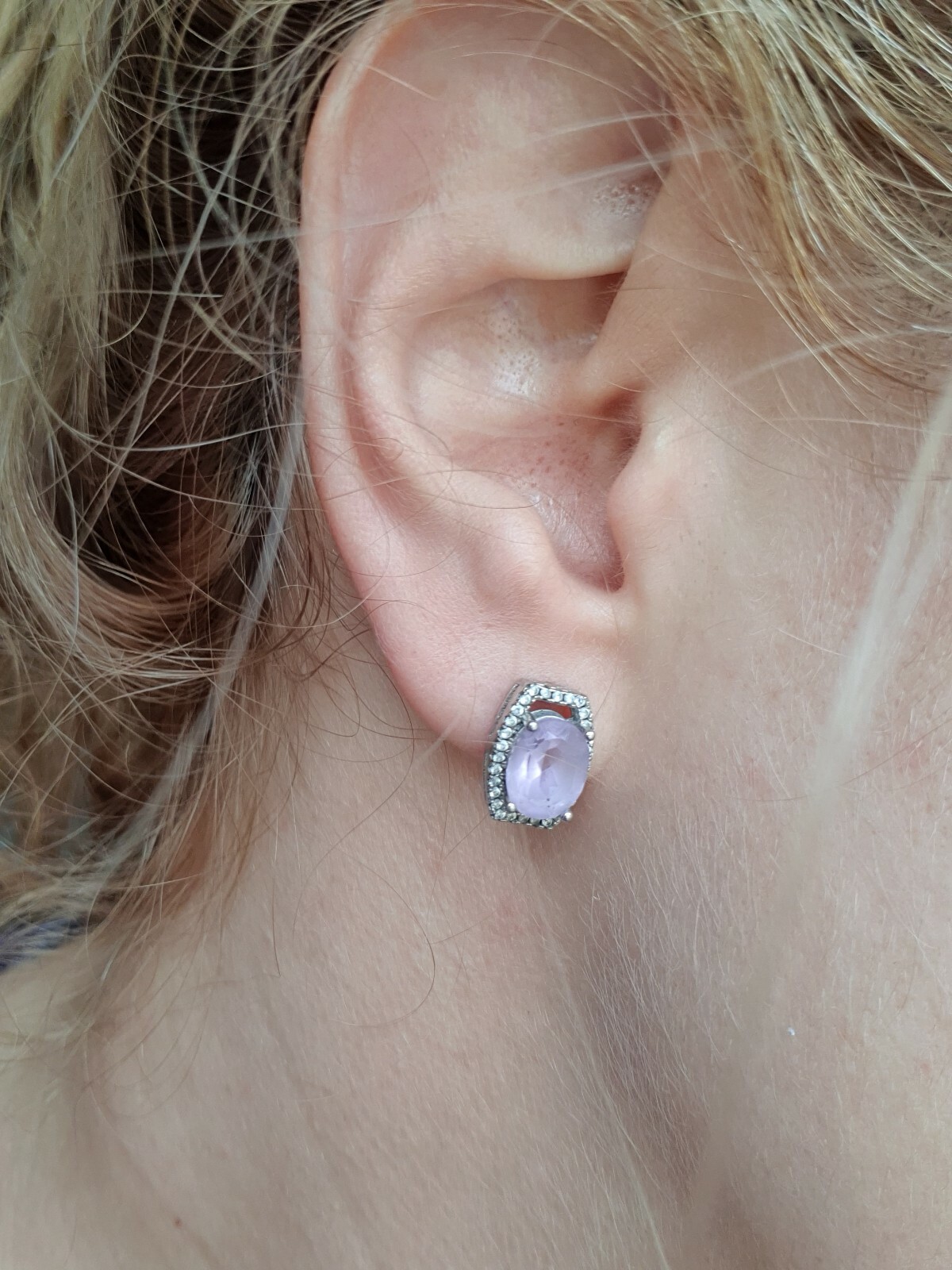 Solid Silver Amethyst Halo Earrings - image 2