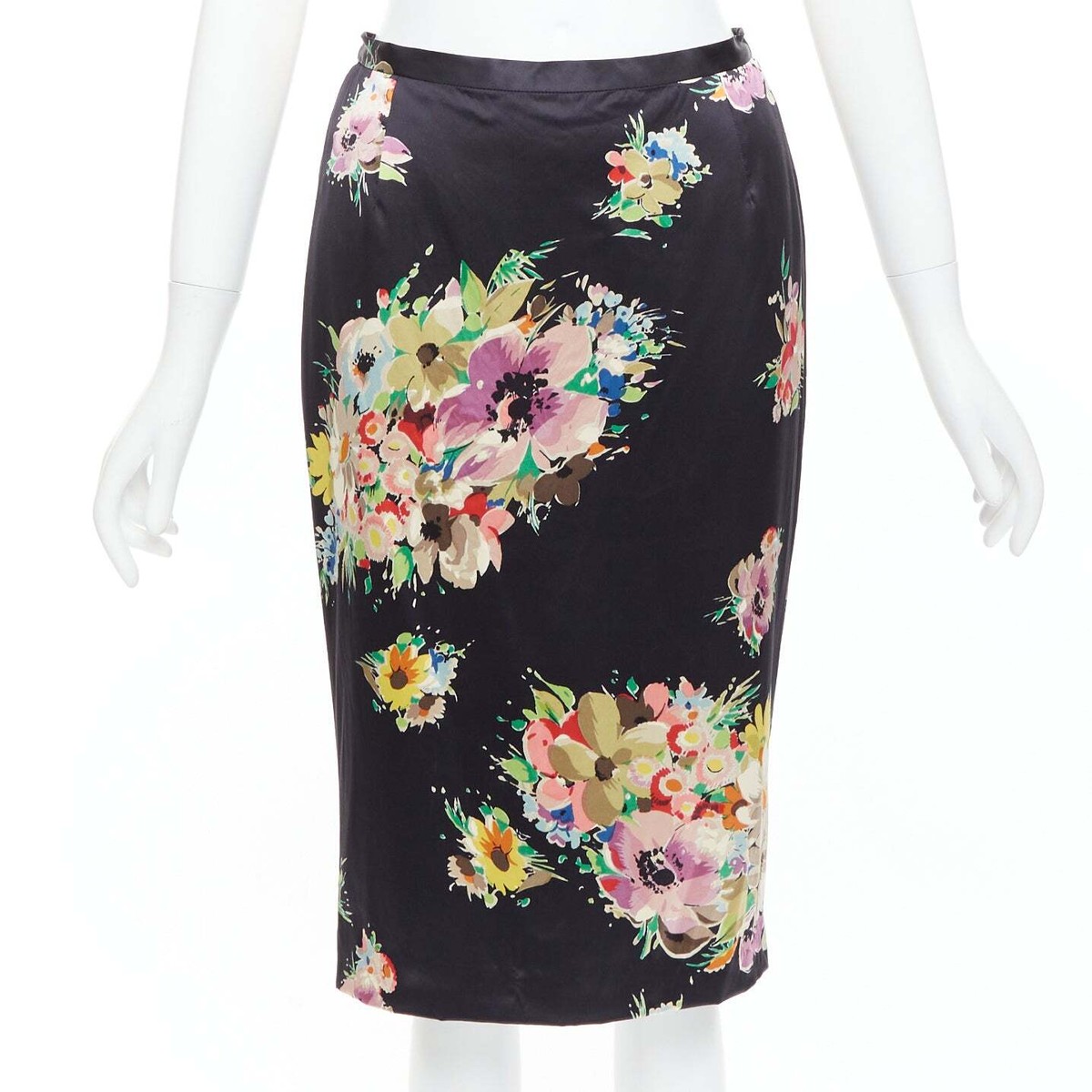 【関税&送料込】Dolce & Gabbana Printed Stretch Satin Skirt DOLCE GABBANA black silk blend multicolor floral print