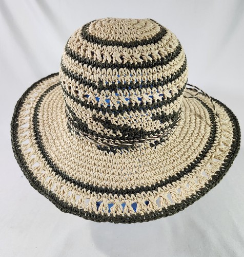Lucky Brand Women's Sun Beach Resort Boho Hat Natural Wide Brim Bead Trim - Picture 3 of 8