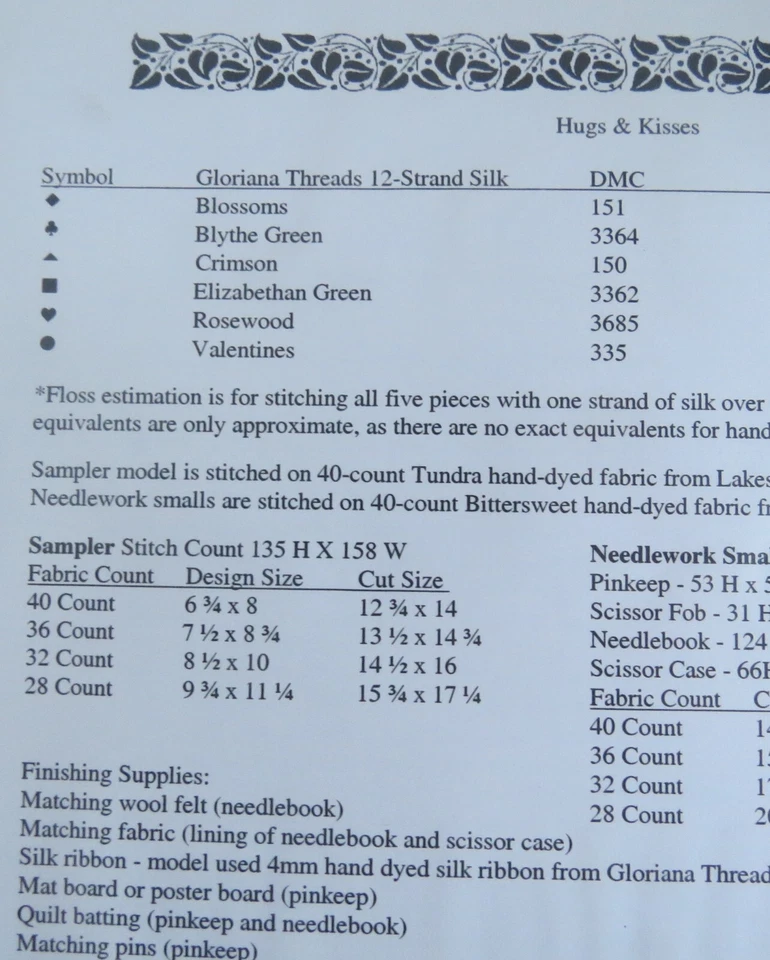 Cross Stitch Blue Ribbon Designs Hugs Hearts Sampler & Needlework Small Patterns - Image 3 of 3