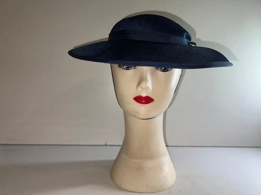 Women Navy Wide Brim Breathable Beach Summer Sun Church Hat OLS-HT015