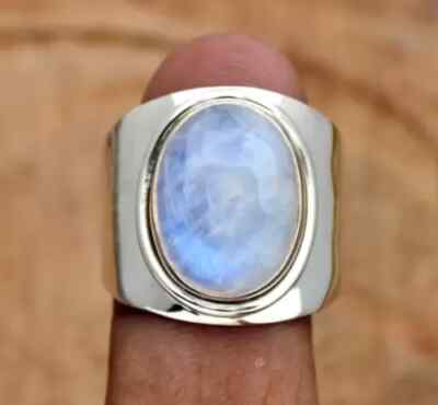 925 Sterling Silver Handmade Rainbow Moonstone Statement Gift Ring All Size  R66