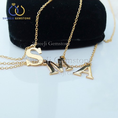 Letter M Yellow Gold Solid 14k Chain Necklace Party Wear Minimalist Jewelry Gift - Picture 2 of 23