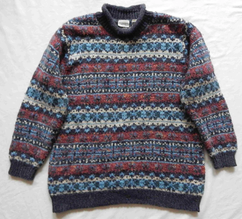 Suéter Pullover Azul Rosa Rayas Geométrico Cuello Alto - Grande Pequeño Para Mujer Foto 3 de 4