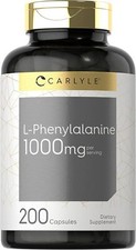 L Phenylalanine 1000mg | 200 Capsules | Non-GMO | Free Form | by Carlyle