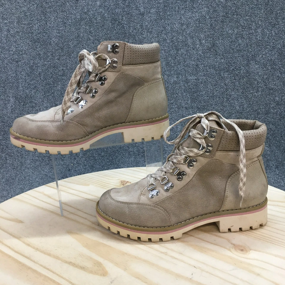 Botas Sole Society para mujer 7 M Taleese senderismo cuero gris punta redonda con cordones Foto 2 de 4