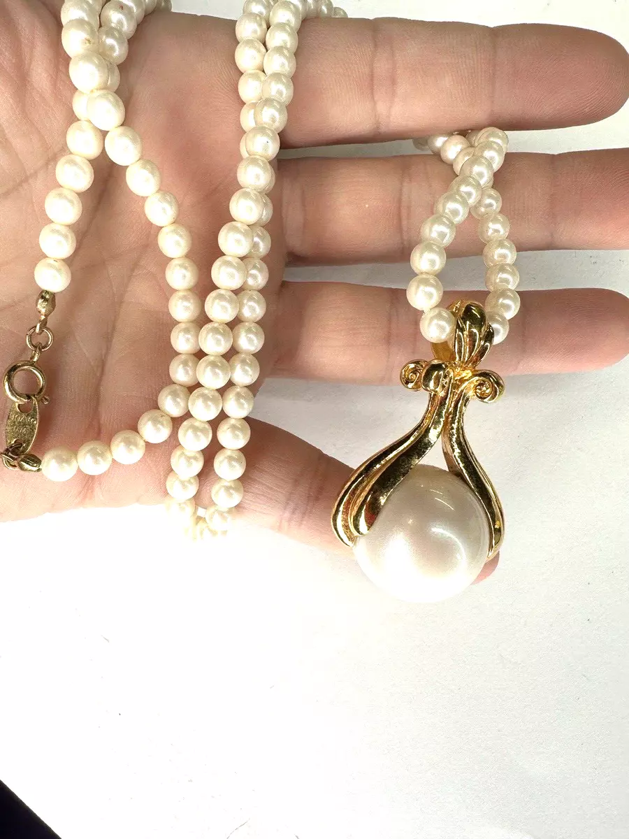 Vintage Necklace Avon Simulated Pearl Bead Drop Pendant 32 Inches
