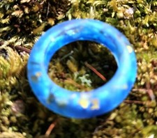 Handmade Unisex Blue Handmade Resin Ring With Golden Flakes Size 7