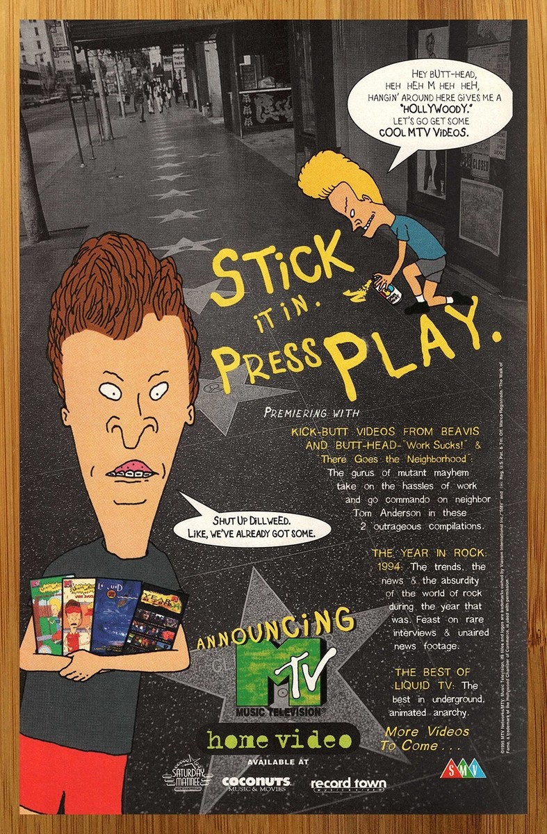 1995 MTV Home Video Beavis & Butthead Vintage Print Ad/Poster VHS