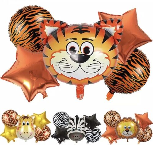 5pcs Jungle Safari Animal Foil Balloon Birthday Party Decor Zoo Lion Tiger Panda