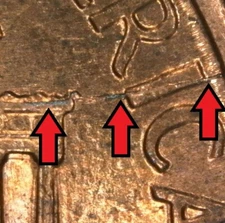 1996-P Philadelphia Lincoln Memorial Penny/Cent Long Die Crack Error/Variety Cir