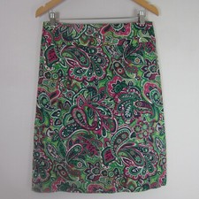 Talbots Womens 10 Green Purple Paisley Print Cotton Skirt Lined Medium Classic