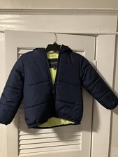 London Fog Boys Puffer Jacket Size M 5/6 Navy/Lime Green Kids Hoodie