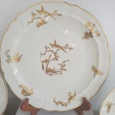  Bernardaud Limoges Gilt Birds Reine Elisabeth Dinner Plate 9.5"-  12 Avail