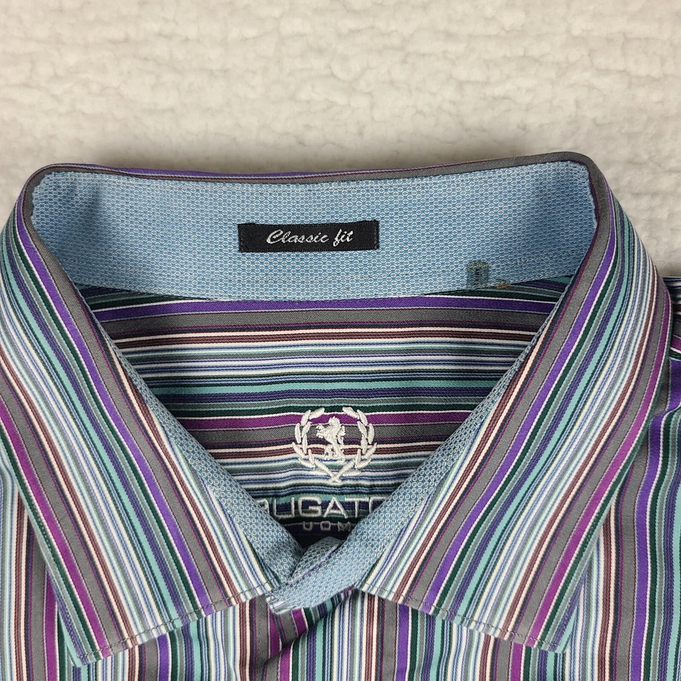 Camisa Bugatchi Uomo Para Hombres 2XL XXL Azul Marrón Púrpura Calce Clásico Vestido Abotonado Foto 4 de 4