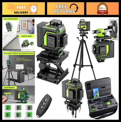 16 Line Laser Level 360° Self-Leveling Green Cross Line Tool, 4D with Remote & 2