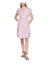 CALVIN KLEIN Womens Pink Back Tie Short Sleeve Split Shift Dress 4