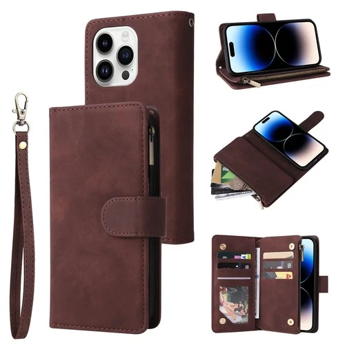 QLTYPRI Case for iPhone 14 Pro, Large Capacity Leather Wallet Case 6 Card