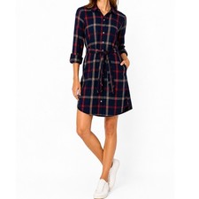 Tommy Hilfiger Shirt Dress Womens SP Blue Red Plaid Belted Button Front Cotton