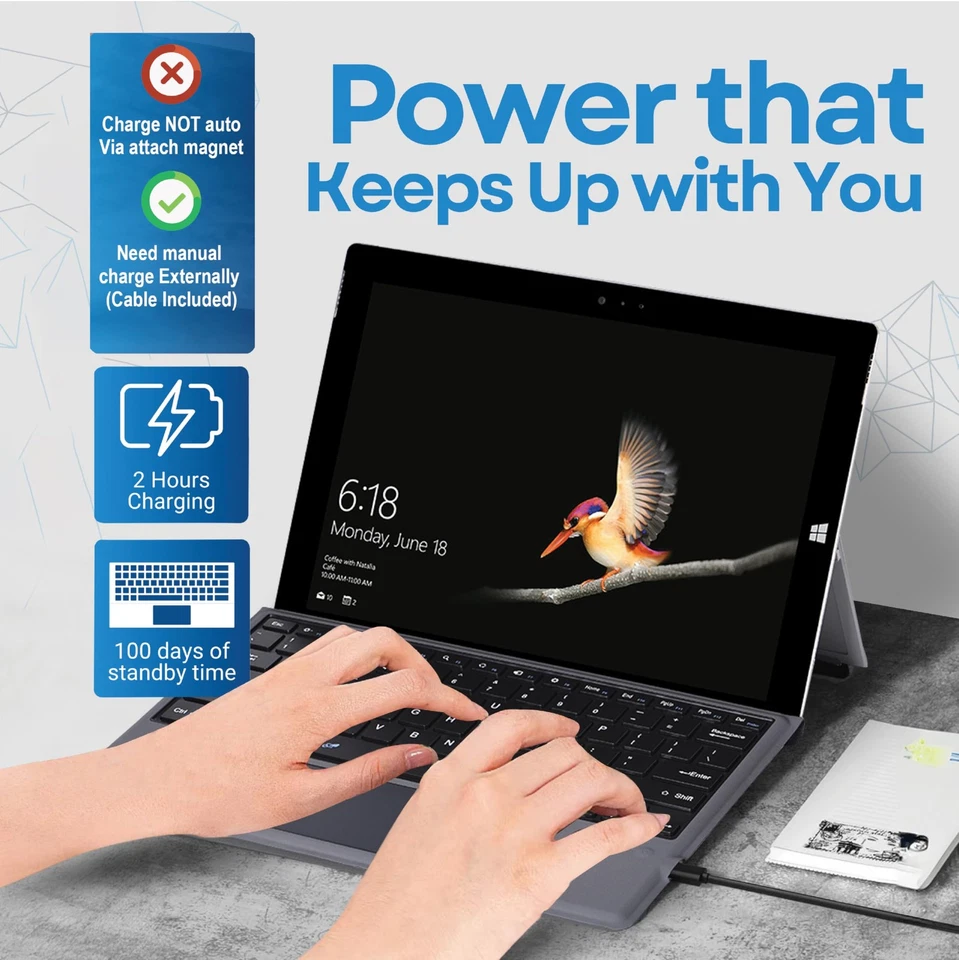 Wireless Keyboard Type Cover Trackpad Mouse Replacement for Microsoft Surface... - Image 3 of 4