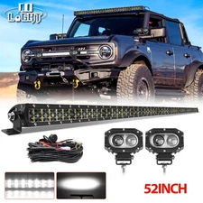 For Ford Bronco 21-24 2-Row 52'' LED Light Bar Roof + 2X 4" Pods Work Lamp +Wire