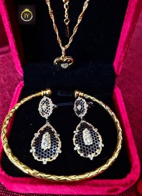    EXKLUSIVES 3tlg. S925 SCHMUCKSET   LUXUS IN GOLD & SCHWARZEM SILBER   