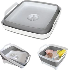Collapsible Wash Basin for Baby Bottles - 2.4 Gal Portable Dish Tub (Gray)