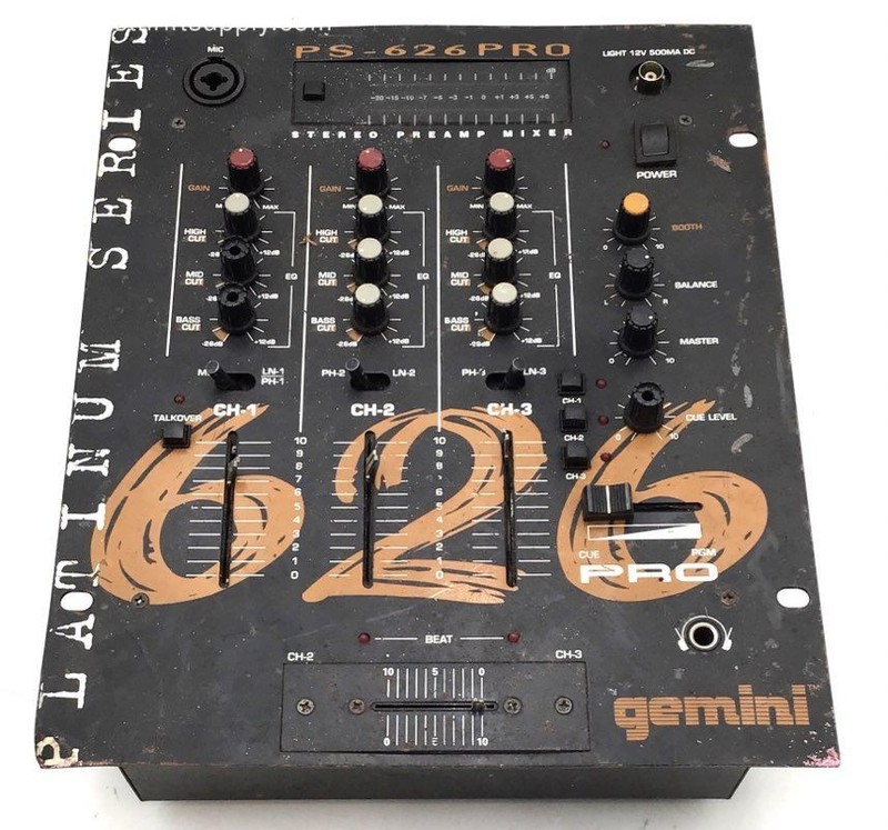 Vintage Gemini PS-626 PRO 3-Channel Stereo Preamp DJ Mixer Platinum Series