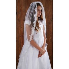 Girls Tulle Lace Edge Mantilla First Communion Veil, White, 45 Inch