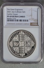 2021 UK Gothic Crown £5 2oz Silver PF69UC Great Engravers + Box
