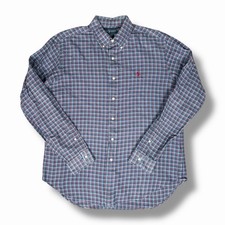 Vtg Ralph Lauren Plaid Button Down Shirt Blue Classic Preppy Small Pony Sz L