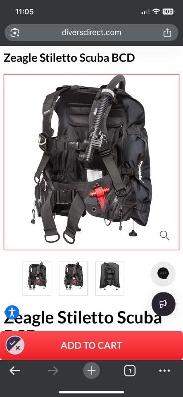 Zeagle Stiletto Scuba BCD Buoyancy Compensator Device Large Black Diving Gear