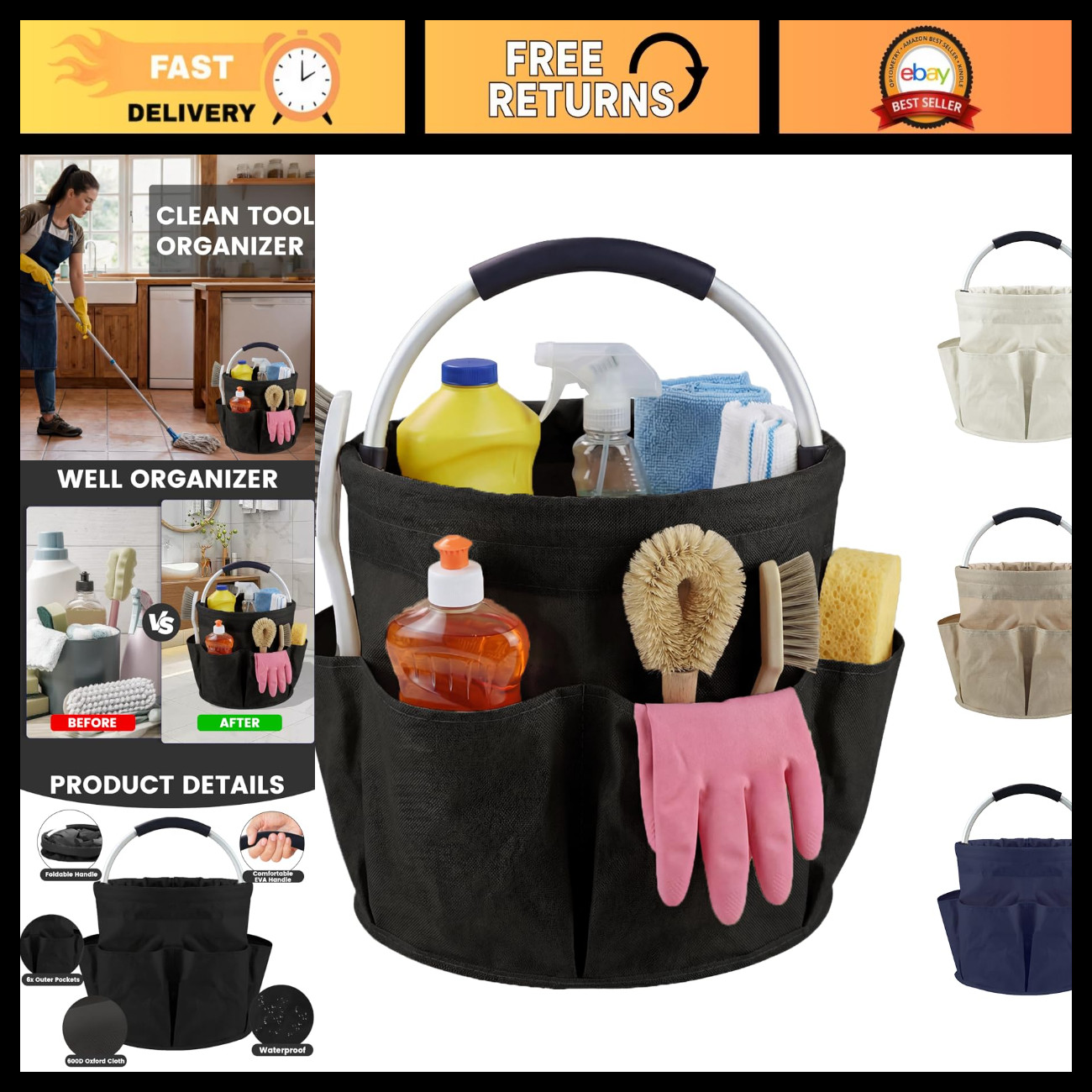 Versatile 17L Cleaning Caddy with Handle - Durable Supplies Organizer for Home &