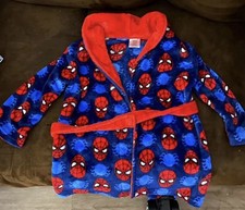 Marvel Spider-Man Boys Fleece Hooded Robe Blue Red Graphic Print Long Sleeve