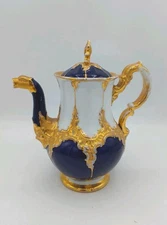 Meissen Porcelain B Form Gold Cobalt Blue Coffee Pot And Lid