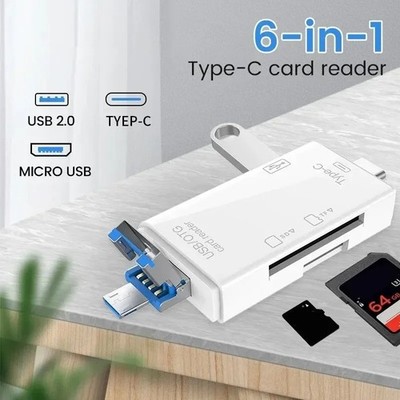 6 in 1 USB 3.0 Card Reader OTG Type-C SD TF Adapter High Speed Converter