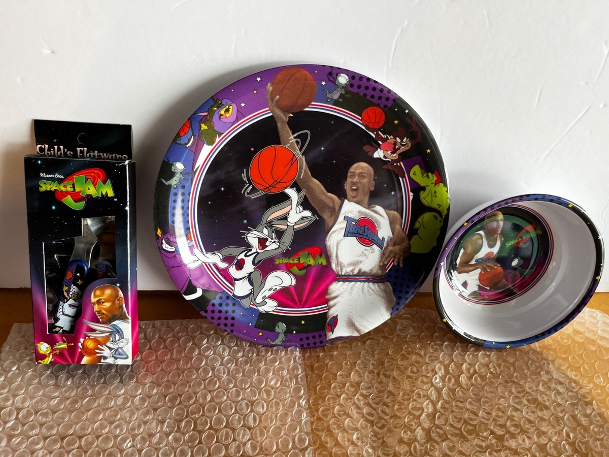 Vtg 1996 Space Jam Bowl,Flatware,Plate Set Michael Jordan Tune