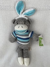 NWT Dan Dee Sock Monkey Plush with Bunny Ears Blue Small