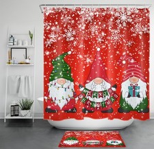 Snowflake Red and Green Christmas Gnome Shower Curtain Bathroom Accessories Set