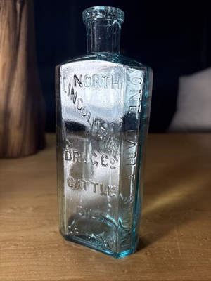 #ad Antique North Lincolnshire Drug Co. Cattle Oil Med Bottle. Grimsby England. $40.00