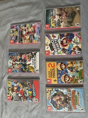 Nintendo Switch Game Cartridge Case Lot Mario Kart 8 Deluxe, Mario Party