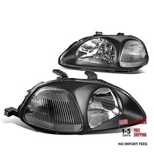 Pair Headlight Assembly Compatible with 1996-1998 Honda Civic - Black Clear