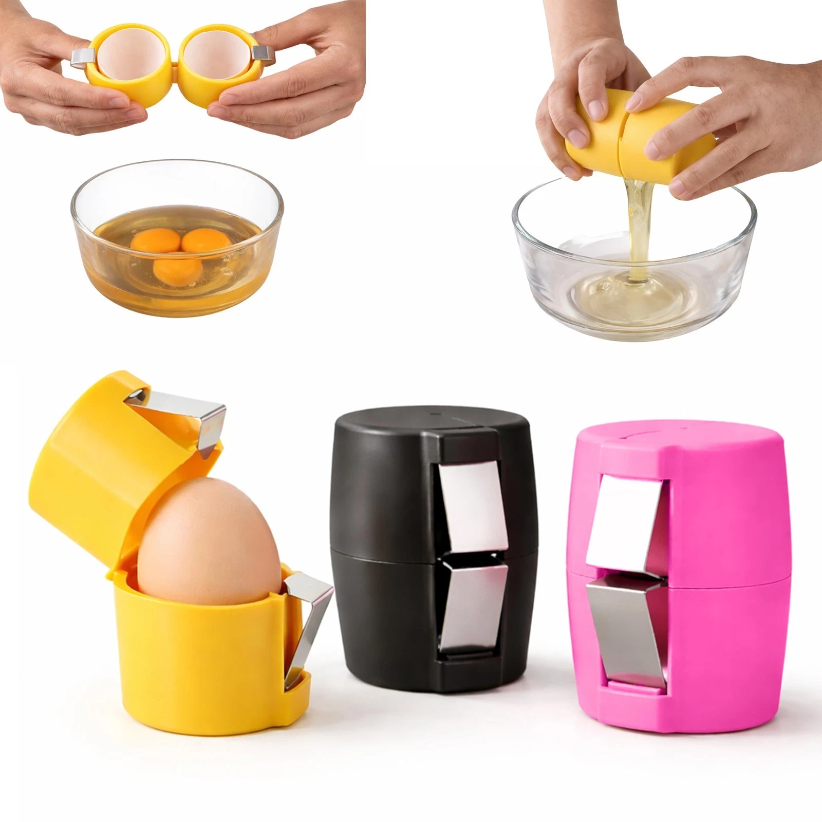 3Pcs Stainless Steel Egg Shell Opener Tool Set - Easy Egg Cracker & Peeler Gadge