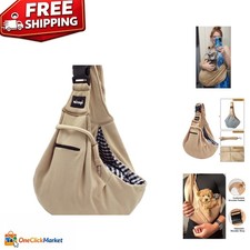 Fashionable Apricot Pet Sling Carrier with Zip Pocket - Ideal for Small Pets