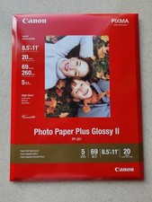 Canon Pixma Photo Paper Plus Glossy II 8.5" x 11" PP-201 inkjet 20 Sheets