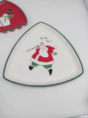 Fitz & Floyd New In Box Merry Christmas Appetizer Tray Set Santa & Snowman - Picture 3 of 16